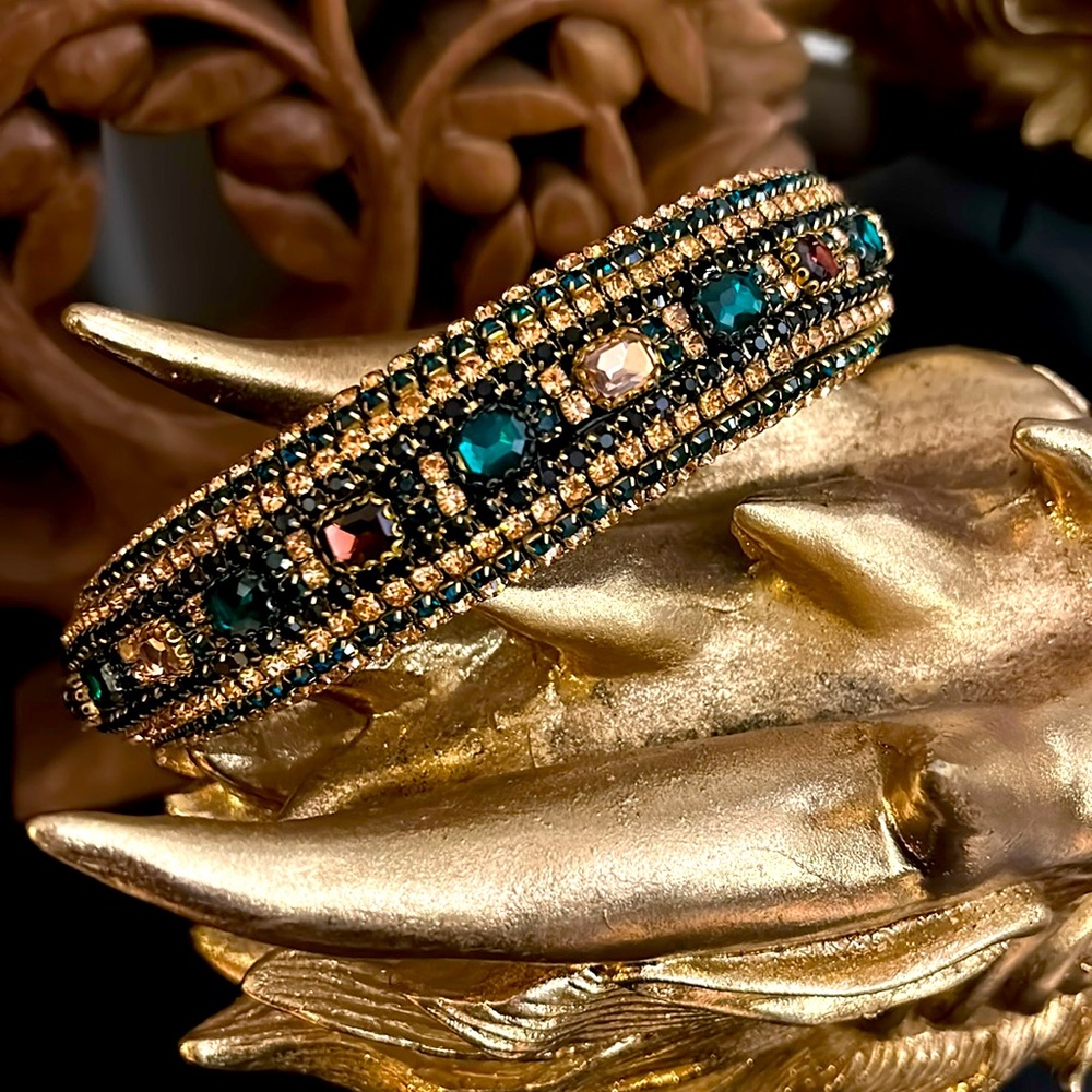 Beaded luxurious headband (green, pink, mauve rhinestones) NW!!!